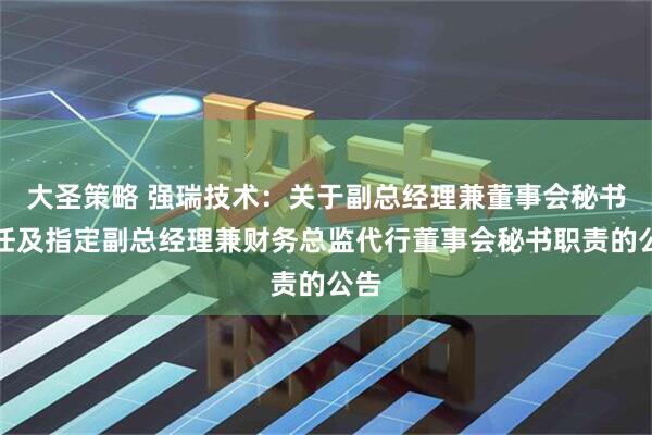 大圣策略 强瑞技术：关于副总经理兼董事会秘书离任及指定副总经理兼财务总监代行董事会秘书职责的公告